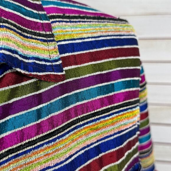 Chico’s Vintage Rainbow Striped Silk Blend Shirt Jacket Shacket Multicolor Small - Picture 7 of 12